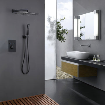 Clihome® | Spray shower faucet ceiling-mounted rain shower device, matte black, with hand-held and spout