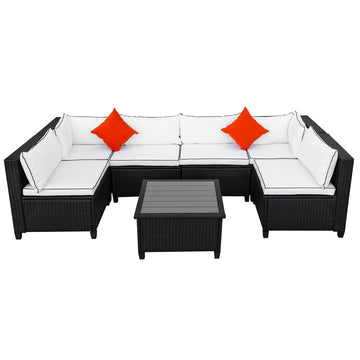 Quality Rattan Wicker Patio Set, U-Shape Sectional Outdoor Furniture Set with Cushions and Accent Pillows