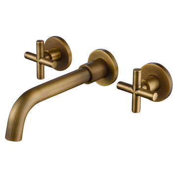 Double Handle Wall Mounted Faucet with Valve in Antique Bronze