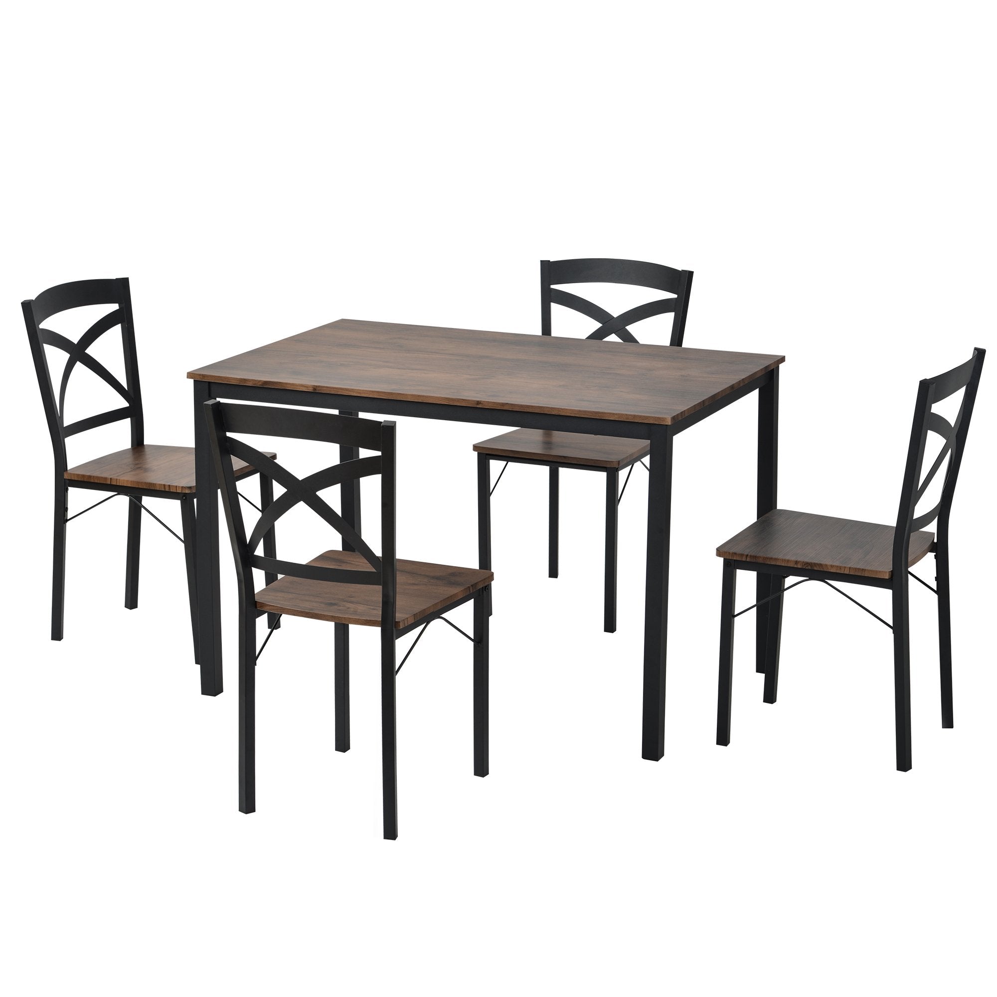 5-Piece Industrial Wooden Dining Set with Metal Frame and 4 Ergonomic Chairs