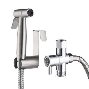 Single-Handle Bidet Faucet with Sprayer Holder, Solid Brass T-Valve and Flexible Hose in Brushed Nickel