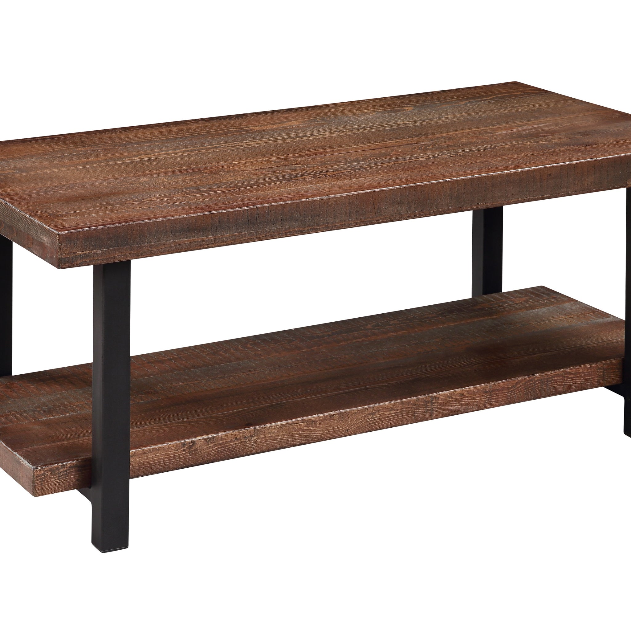 Idustrial Coffee Table Solid Wood + MDF and Iron Frame with Open Shelf
