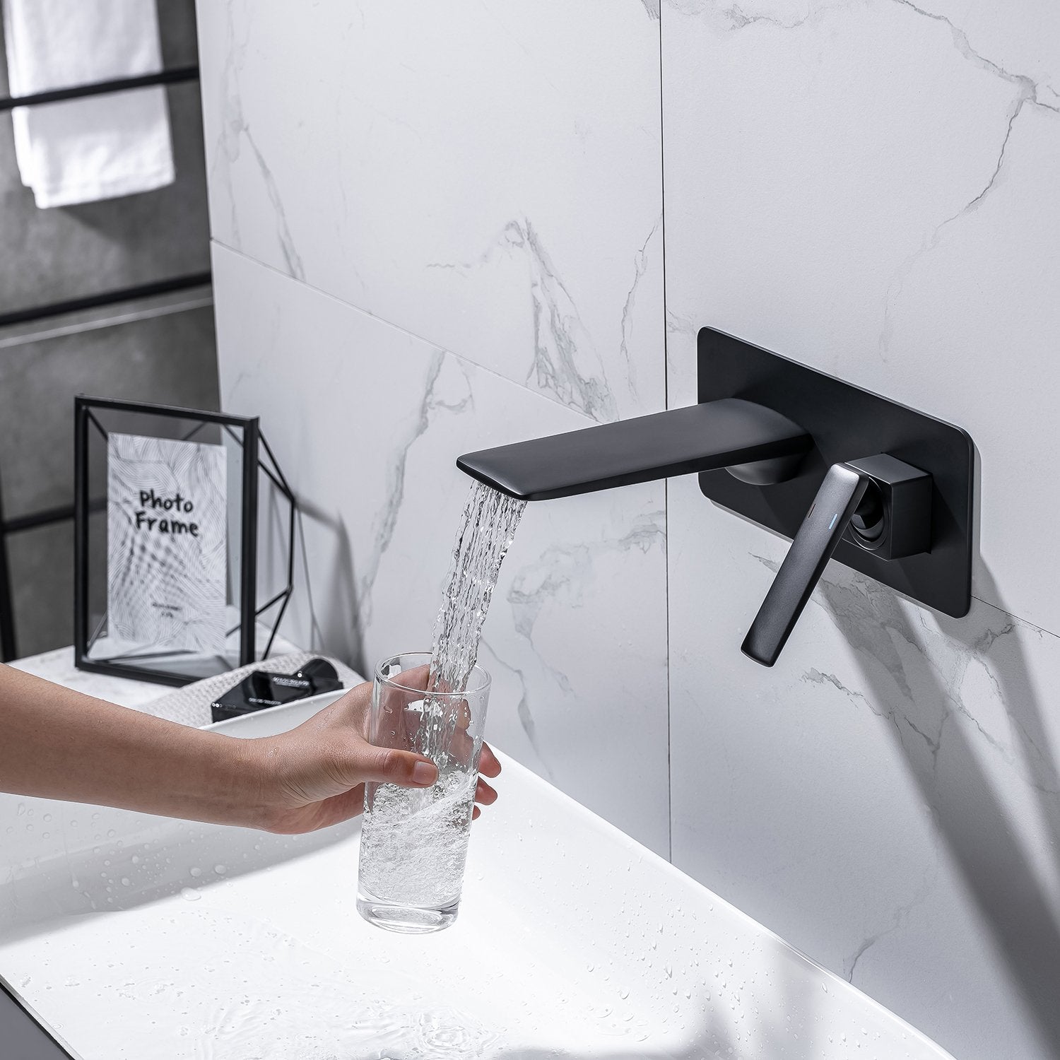 Clihome® | Square Single-handle waterfall Wall mount faucet in Matte Black