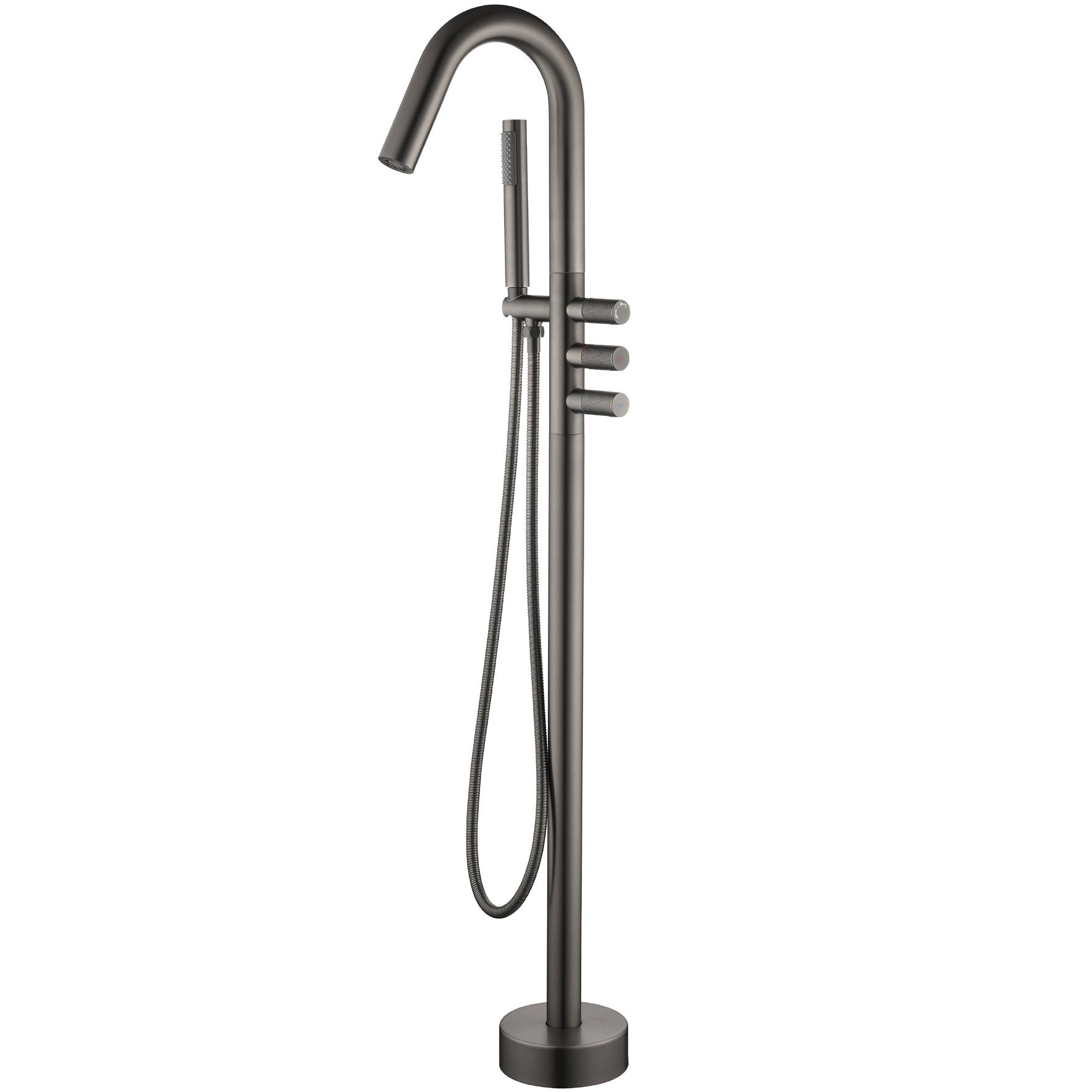 Freestanding Floor Mount 3-Handle Bath Tub Filler Faucet with Handheld Shower and Water Supply Lines in Gunmetal Gray