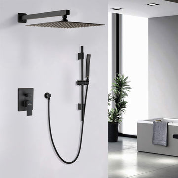 1-Spray Patterns with 2.5 GPM Wall Mount Dual Shower Heads in Matte Black