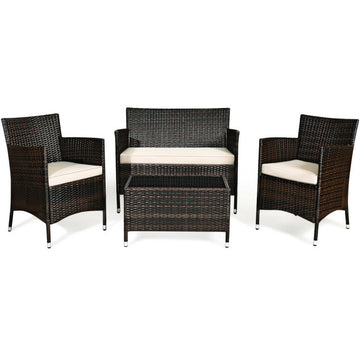 A0001 / 4 Pieces Comfortable Outdoor Rattan Sofa Set with Table