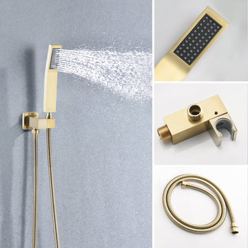 Shower system16 in. Ceiling Mount Dual Shower Heads in Brushed Gold