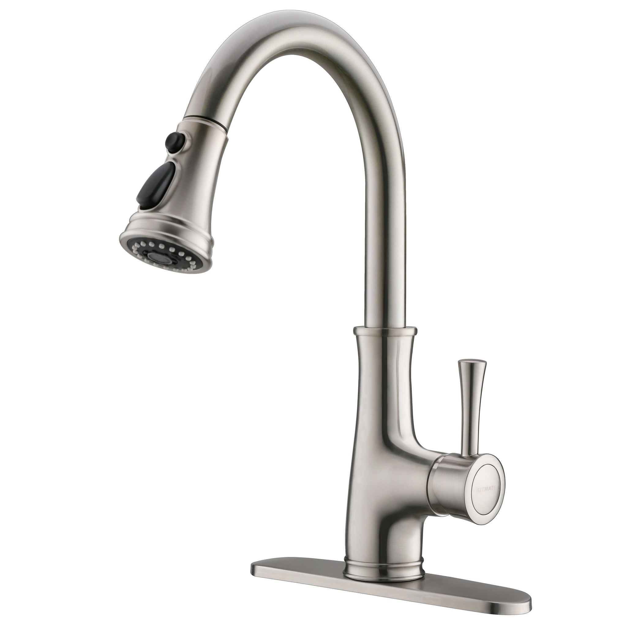 Single-Handle No Sensor Gooseneck Pull-Down Sprayer Kitchen Faucet with Deckplate Included in Brushed Nickel