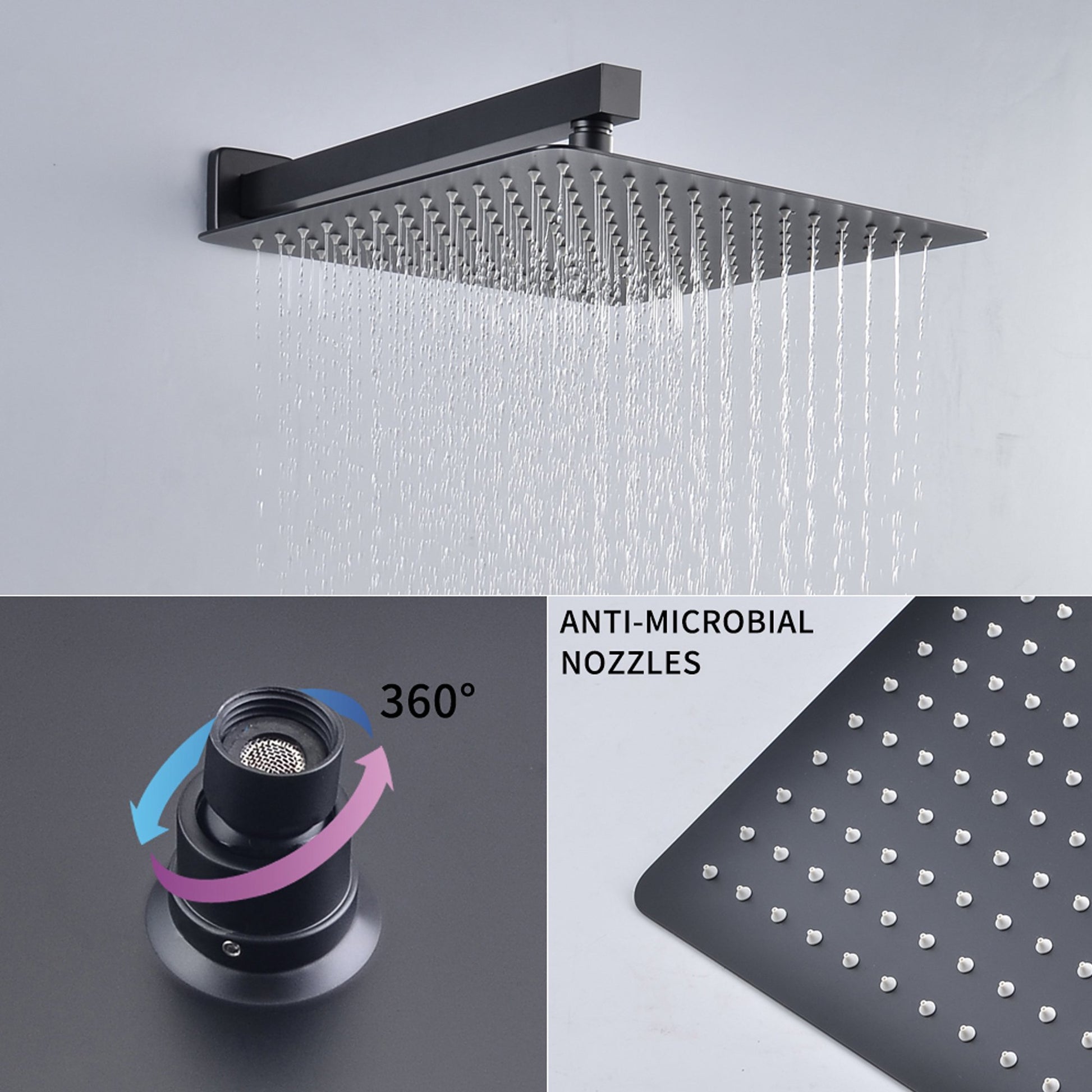 1-Spray Patterns with 2.66 GPM 10 in. Wall Mount Dual Shower Heads with Rough-In Valve Body and Trim in Matte Black - Alipuinc