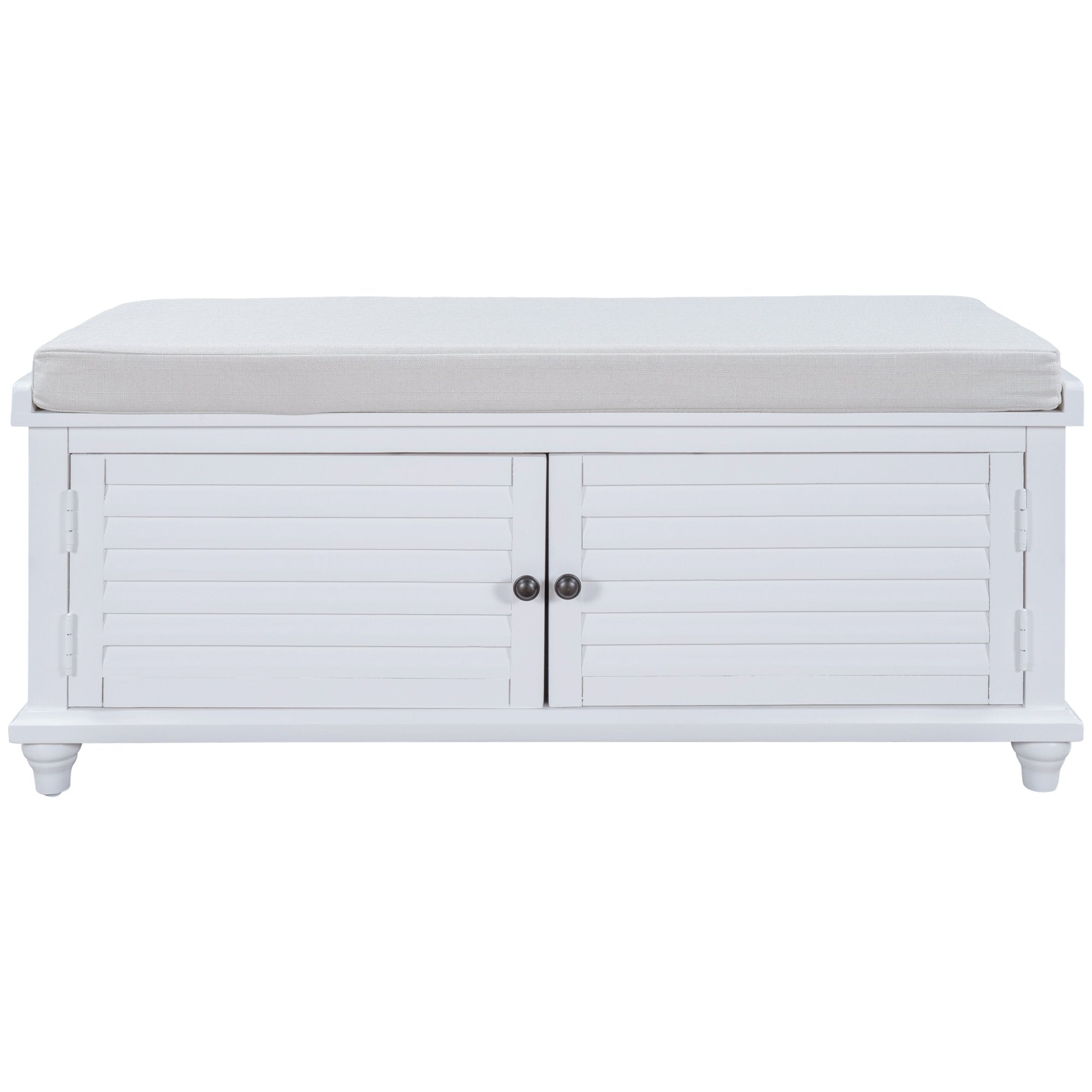 Storage Bench with Removable Cushion, Louver Design Wooden Shoe Bench