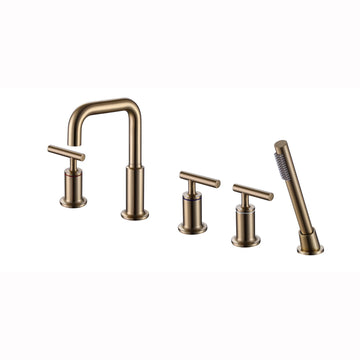 Clihome® | High Arc Triple Handle Deck Mounted Roman Tub Faucet in  Brushed Gold