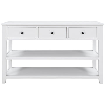 Retro and Modern Design Console Table with Pine Solid Wood Frame and Legs TWO Open Shelves