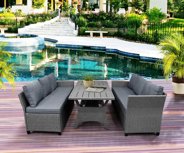 Patio Outdoor Furniture PE Rattan Wicker Conversation Set with Table & Soft Cushion