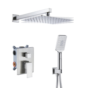 3-Spray Patterns with 2.5 GPM 8 in. Wall Mount Dual Shower Heads with Valve Included in Brushed Nickel