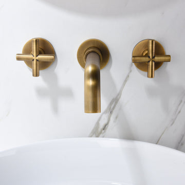 Double Handle Wall Mounted Faucet with Valve in Antique Bronze