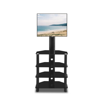 Black Multi-function Angle and height adjustable 4-Tier tempered glass metal frame Floor TV stand