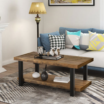 Rustic Natural Coffee Table with Storage Shelf(Rectangle)