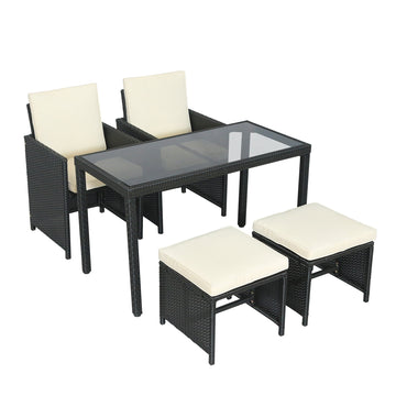 5-Piece Wicker Outdoor Dining Set with Beige Cushion