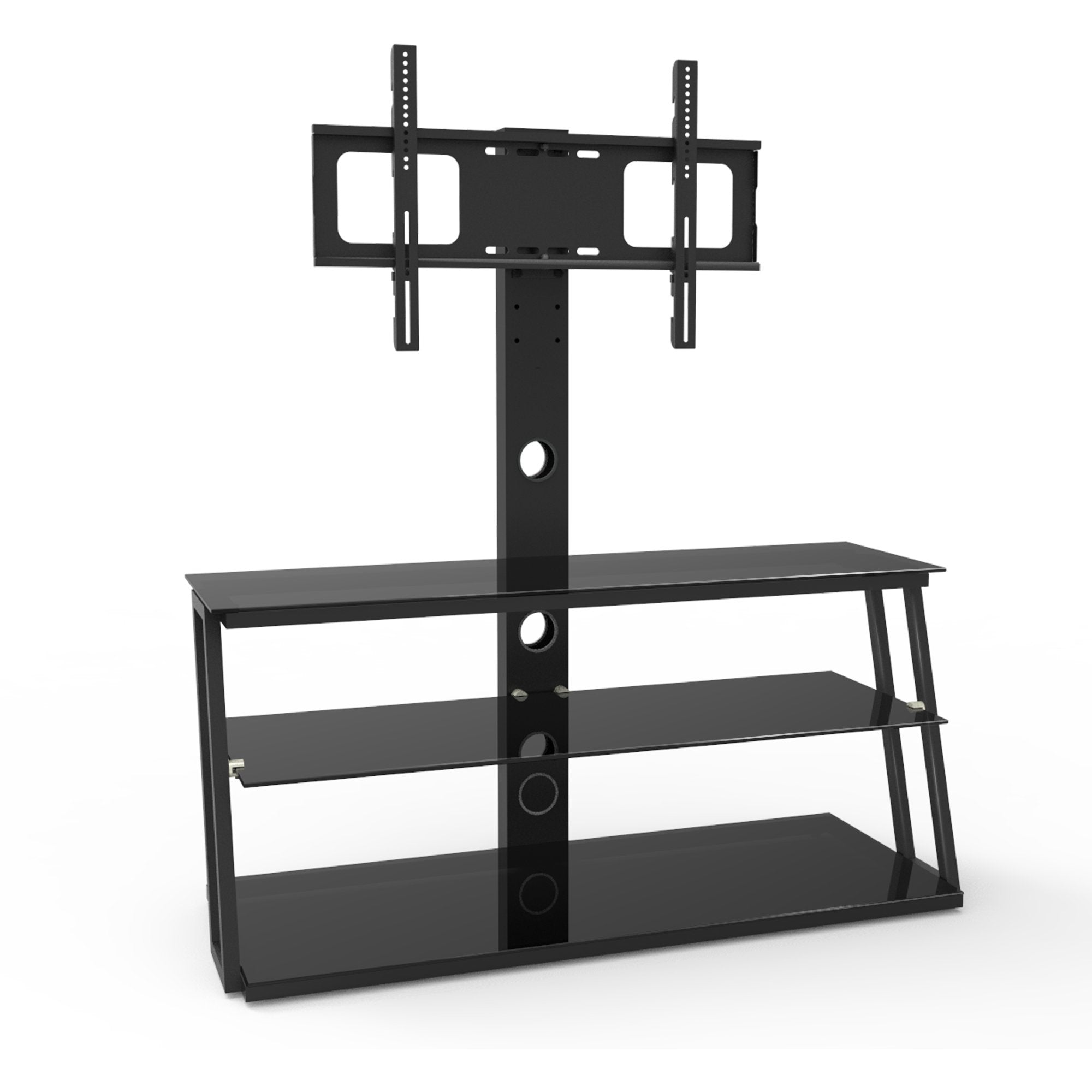 Black Multi-Function Angle And Height Adjustable Tempered Glass TV Stand