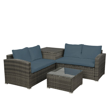 4 PCS Outdoor Cushioned PE Rattan Wicker Sectional Sofa Set Garden Patio Furniture Set