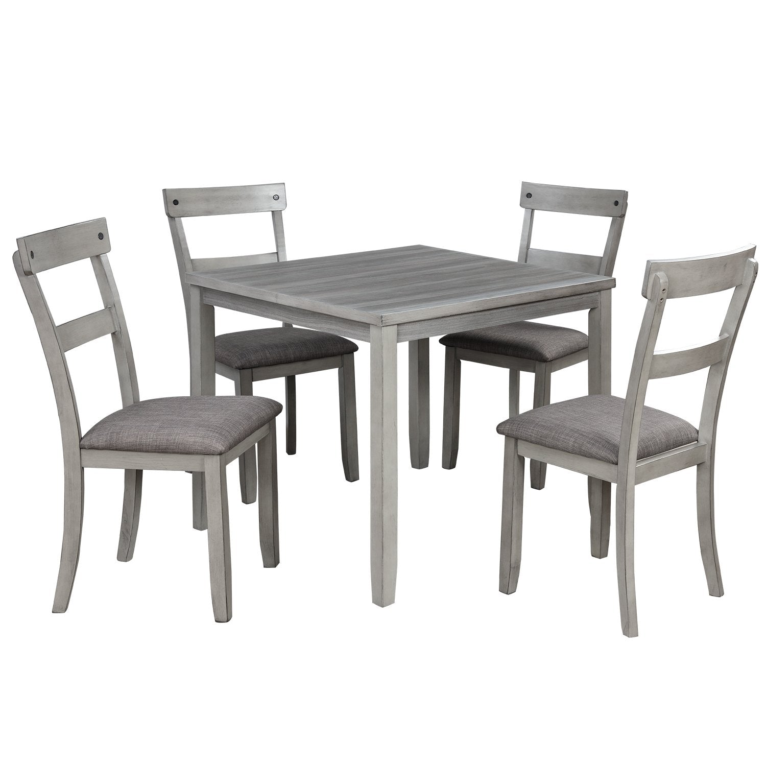 5 Piece Dining Table Set Industrial Wooden Kitchen Table and 4 Chairs for Dining Room (Light Grey)