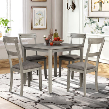 5 Piece Dining Table Set Industrial Wooden Kitchen Table and 4 Chairs for Dining Room (Light Grey)