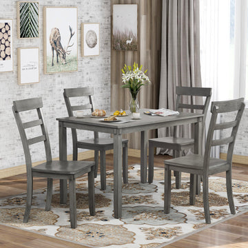 5-piece Kitchen Dining Table Set Wood Table and Chairs Set (Grey)