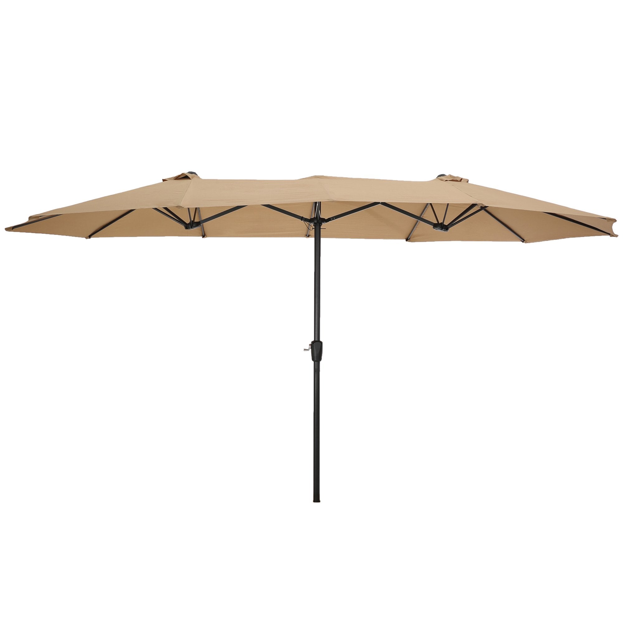 15x9ft Large Double-Sided Rectangular Outdoor Aluminum Twin Patio Market Umbrella w/Crank- taupe