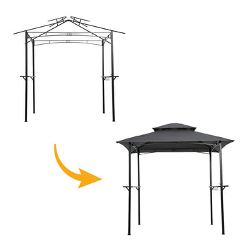 Outdoor Grill Gazebo 8 x 5 Ft, Shelter Tent, Double Tier Soft Top Canopy and Steel Frame with hook and Bar Counters, -grey