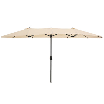 15x9ft Large Double-Sided Rectangular Outdoor Aluminum Twin Patio Market Umbrella w/Crank-tan