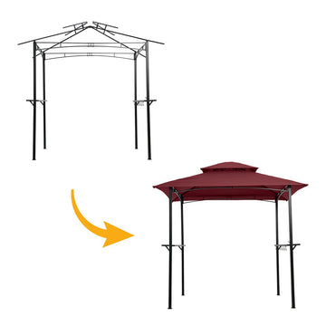Outdoor Grill Gazebo 8 x 5 Ft, Shelter Tent, Double Tier Soft Top Canopy and Steel Frame with hook and Bar Counters, - Burgundy