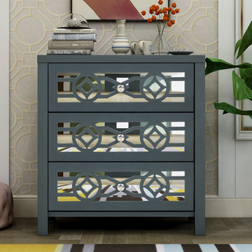 Wooden Storage Cabinet with 3 Drawers and Decorative Mirror