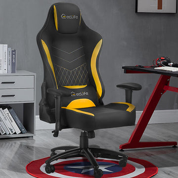 Massage Gaming Chair with Comfort High Density Shaping Foam-Yellow