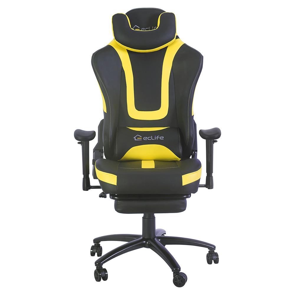 Massage Gaming Chair with Wooden S-shape Frame Construction-Yellow