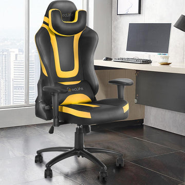 Massage Gaming Chair with Silent Rubber Casters-Yellow