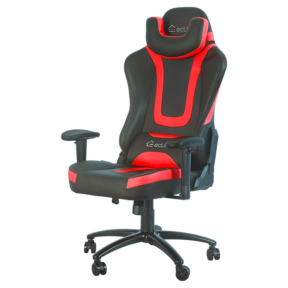Massage Gaming Chair with Silent Rubber Casters-Red