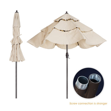 Patio Umbrella 3 Tiers Outdoor Umbrella Patio Table Umbrella with Push Button Tilt and Crank - beige
