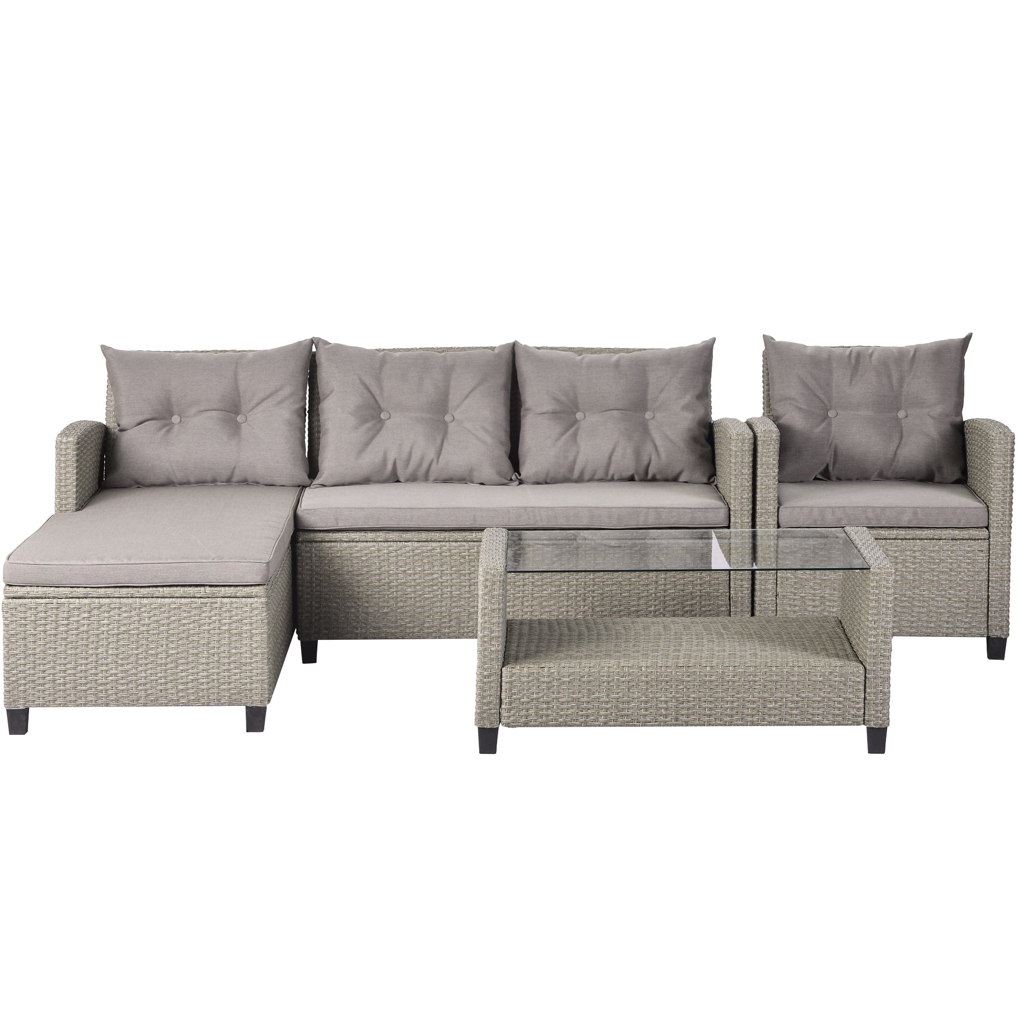 Outdoor, Patio Furniture Sets, 4 Piece Conversation Set Wicker Ratten Sectional Sofa with Seat Cushions