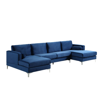 U-Shape Upholstered Sectional Sofa with Two Pillows