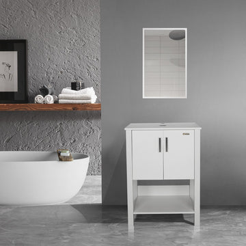 Bathroom Vanity With Storage in Glossy White/Espresso Finish