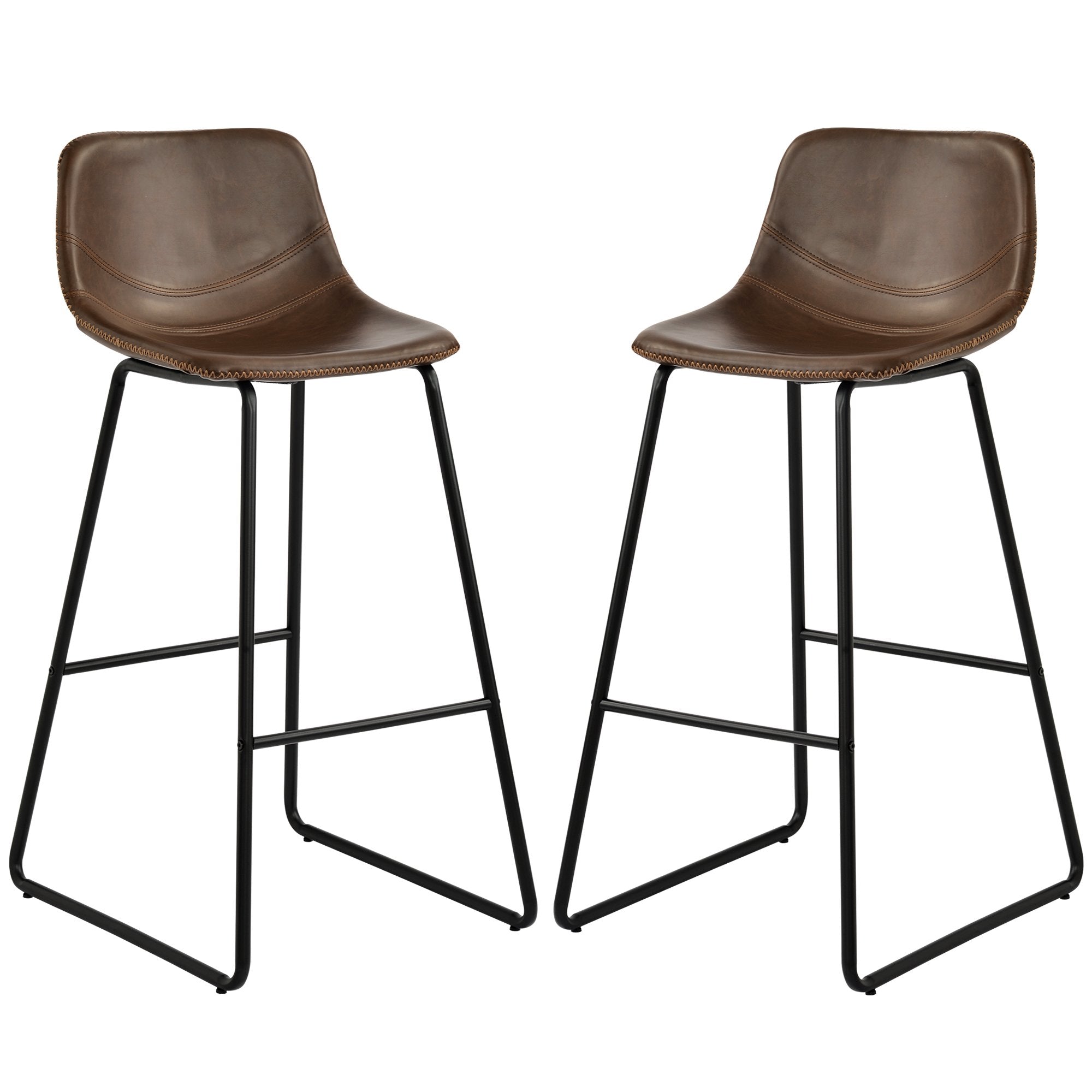 Low Back Footrest Vintage Leatherier Height Bar Stools Dining Chairs Set of 2