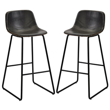 Low Back Footrest Vintage Leatherier Height Bar Stools Dining Chairs Set of 2