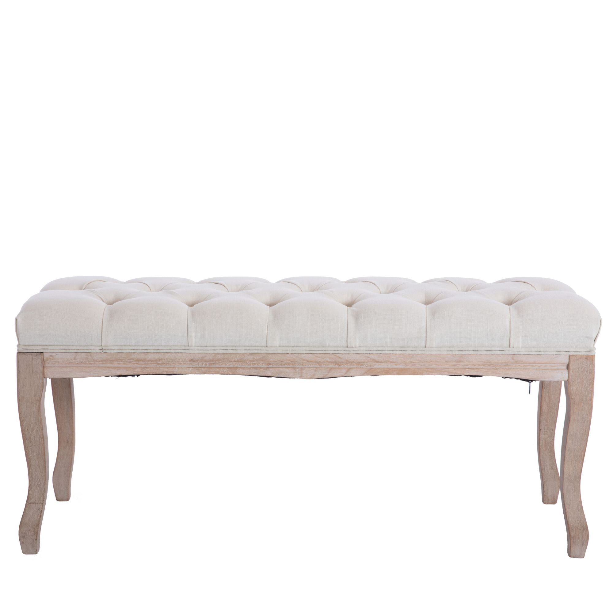 French Style Natural Rubber Wood Bench,Beige