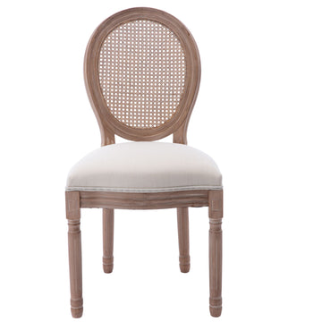 Upholstered Fabrice With Rattan Back French Dining  Chair with rubber legs,Set of 2,Beige