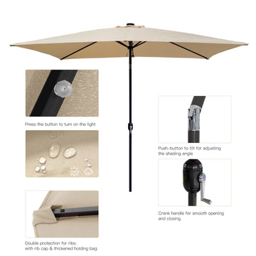 Outdoor Patio Umbrella 10 Ft x 6.5 Ft Rectangular with Crank in Tan