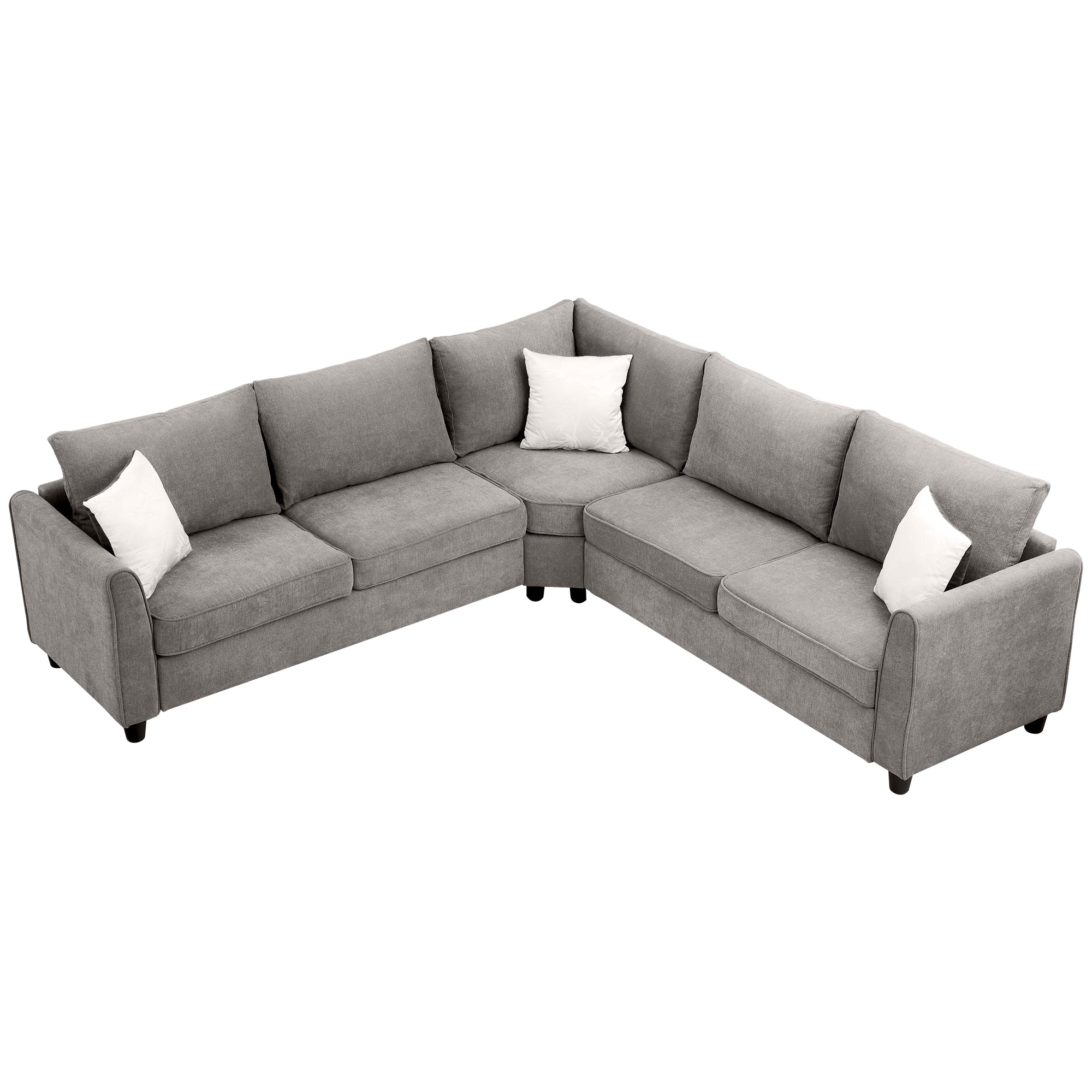 Big Sectional Sofa Couch L Shape Couch for Home Use Fabric Grey 3 Pillows Included