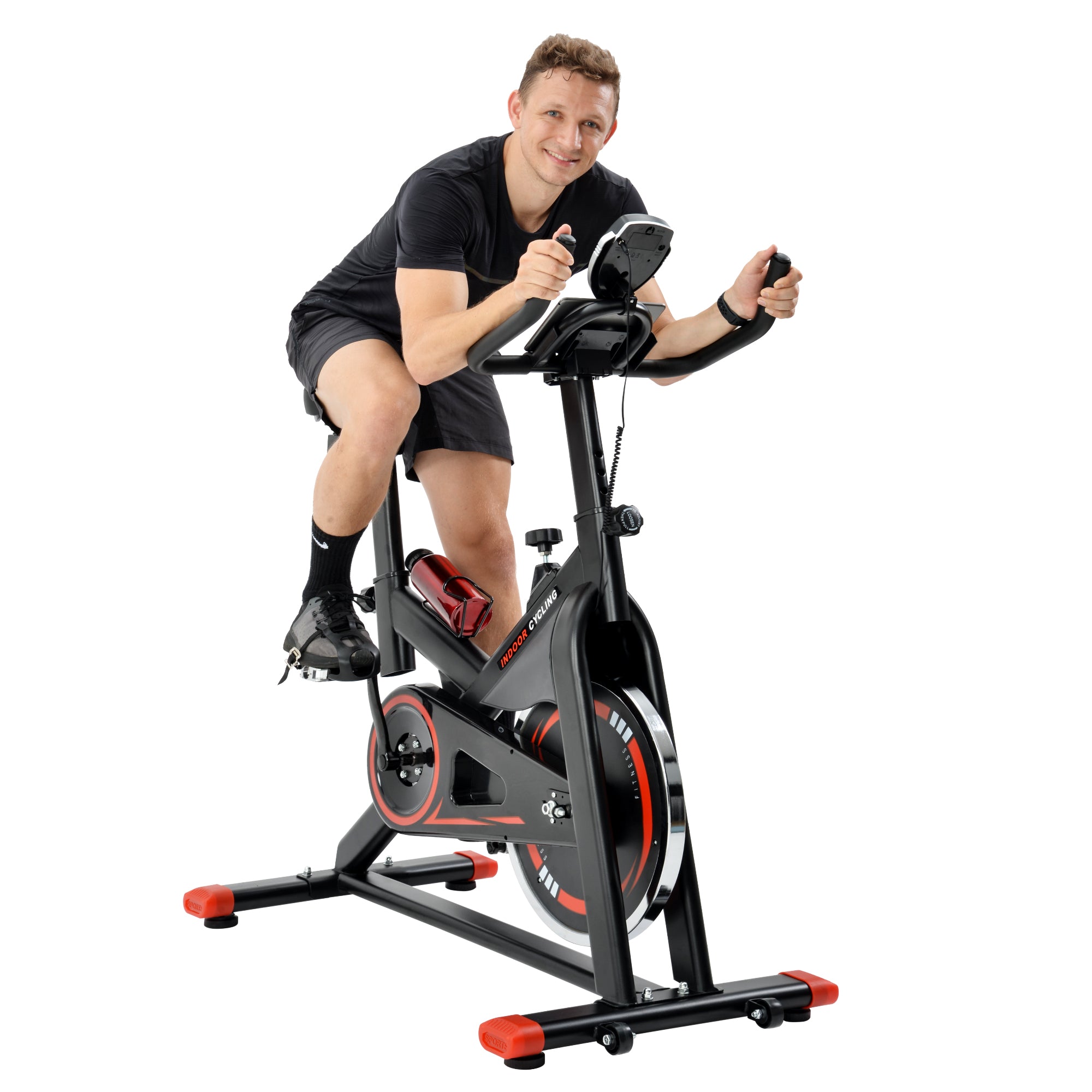 Indoor Cycling Bike Trainer with Comfortable Seat Cushion with LCD Mon