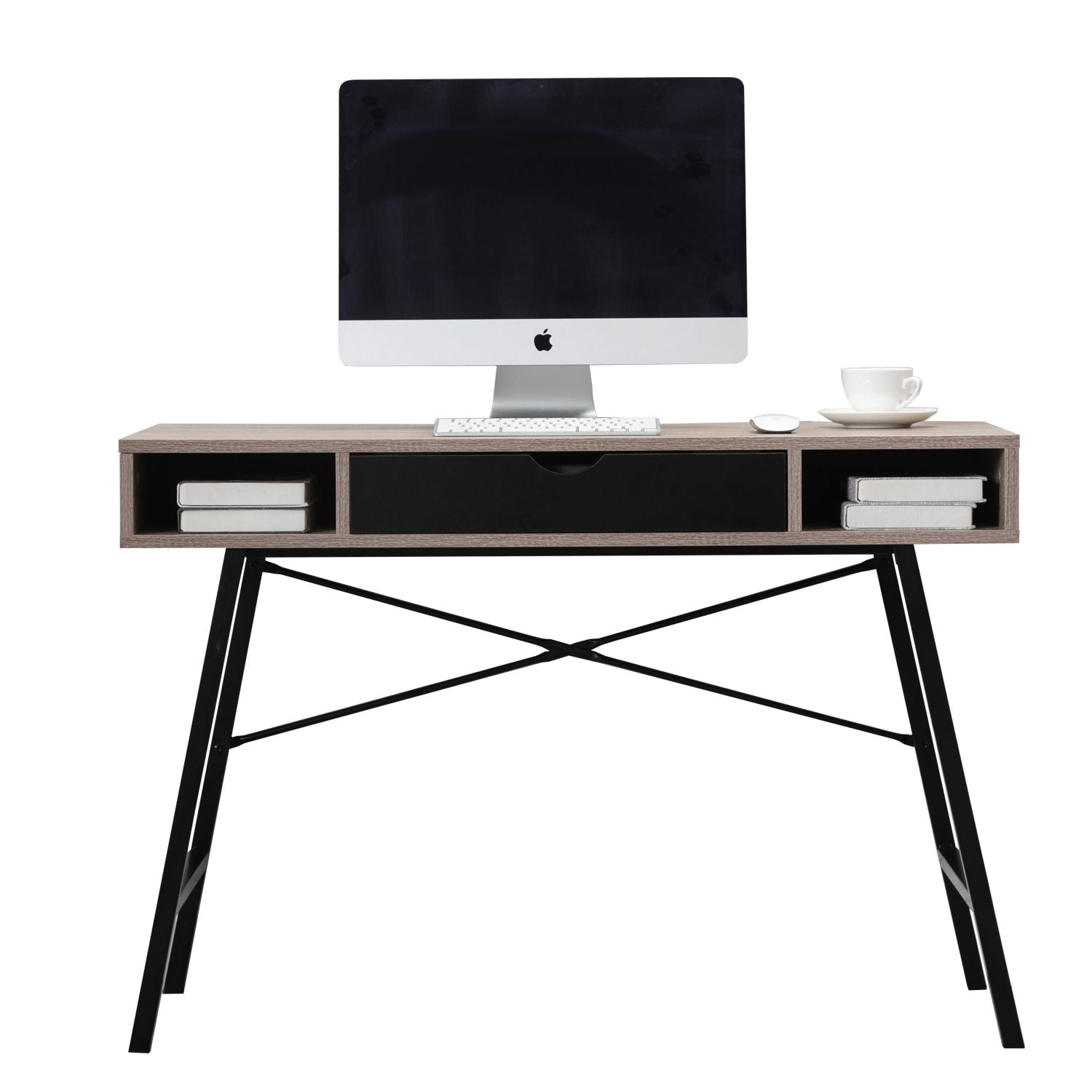 Computer Desk with Drawer, Home Office Table,Writing Study Table 43 inches, Walnut Black/White Drawer