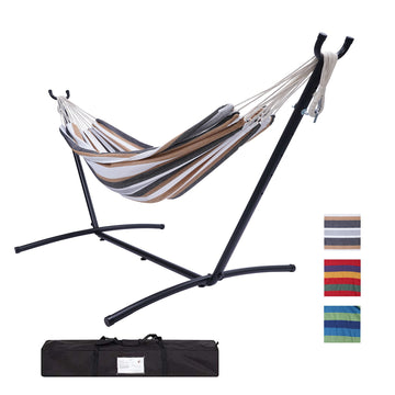 Outdoor Free Standing Classic Colorful Hammock with Stand，Brown/Gray Striped