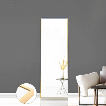 Full Length Mirror Floor Mirror Hanging Standing or Leaning, Bedroom Mirror Wall-Mounted Mirror with Gold Aluminum Alloy Frame, 59" x 15.7"